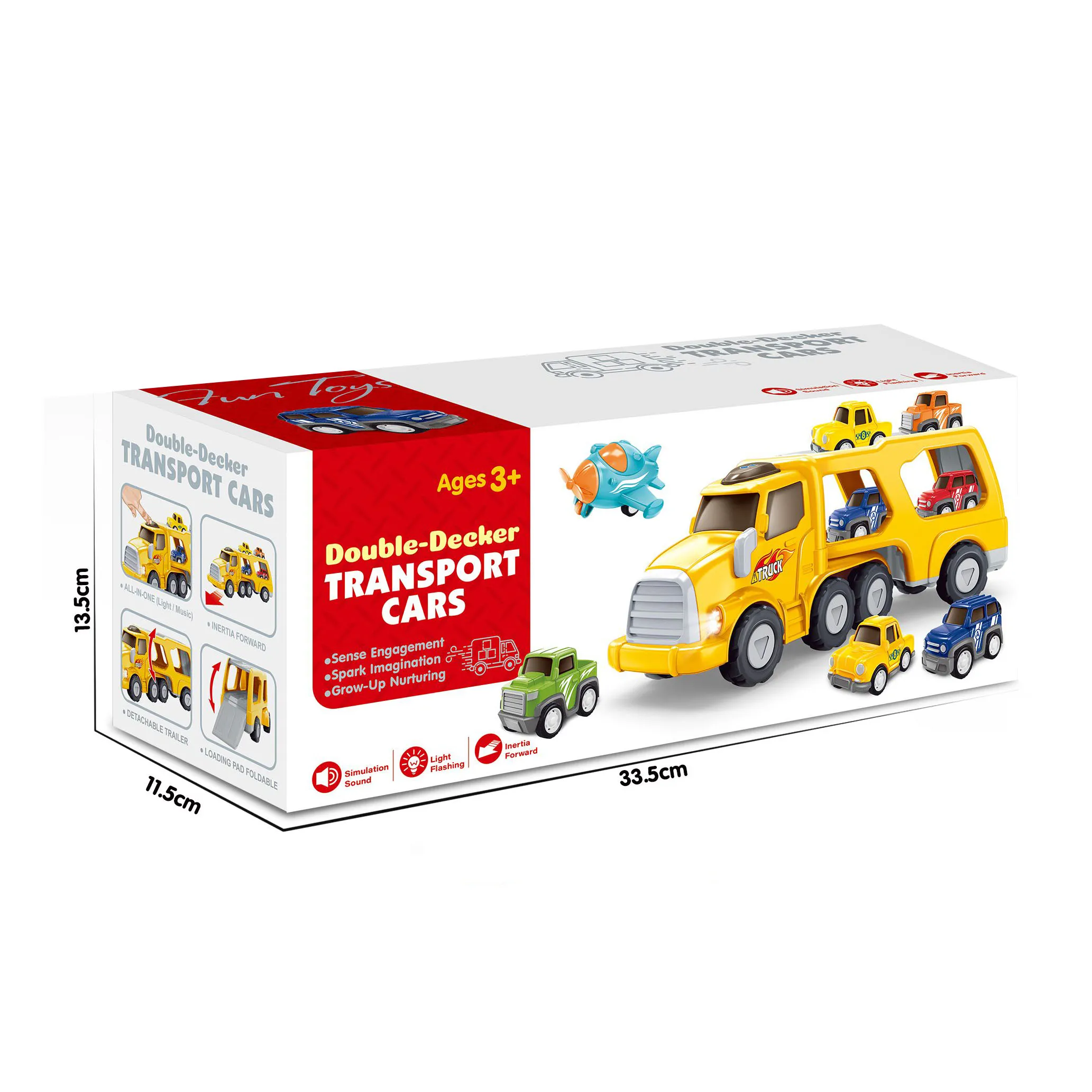 Kids double-decker transport inertial car toy engineer friction truck car toys with light music