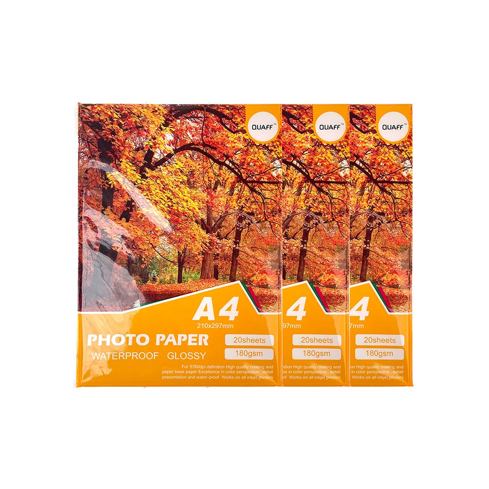 QUAFF wholesale photo paper A4 waterproof glossy 20 sheets 100 sheets 115gsm 135gsm 150gsm 180gsm 200gsm 230gsm 260gsm