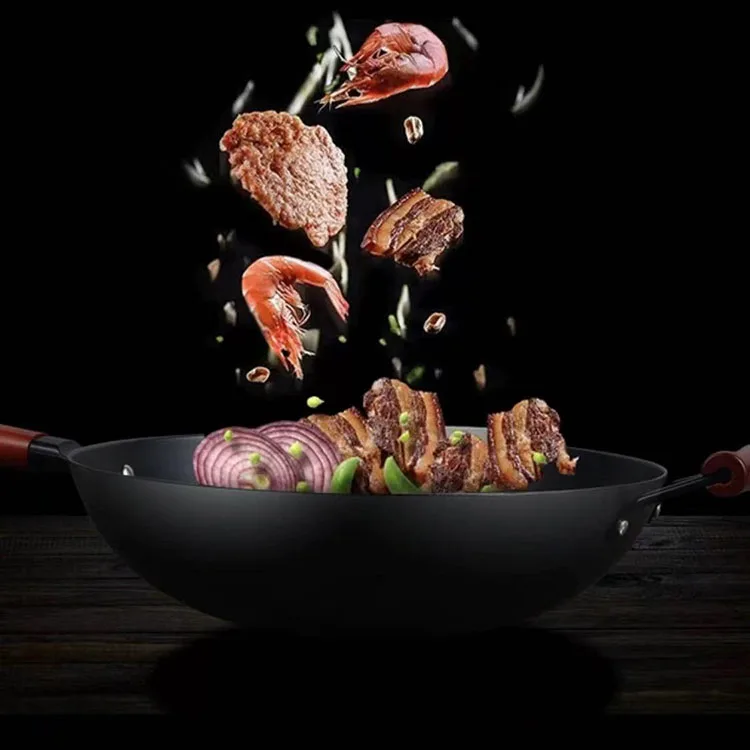 High Quality Frying Household With Glass Cover Home-use Cookware Quantum Iron Wok