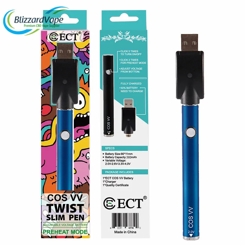 COS VV Twist Vape Battery 380MAh 510 Thread Cbd Vape Pen Battery For Cbd