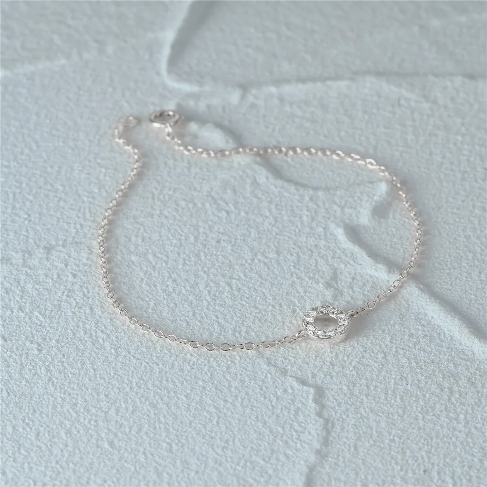 925 Sterling Silver Simple Diamond Set Geometric Circle Hollow Bracelet Fashion Hot Selling Bracelet for Women Hainon 1115