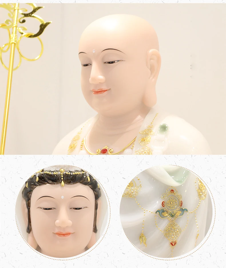 White Marble Amitabha Buddha Statue Home Decoration Inlaid Avalokiteshvara Bodhisattva Guanyin Buddha Statue