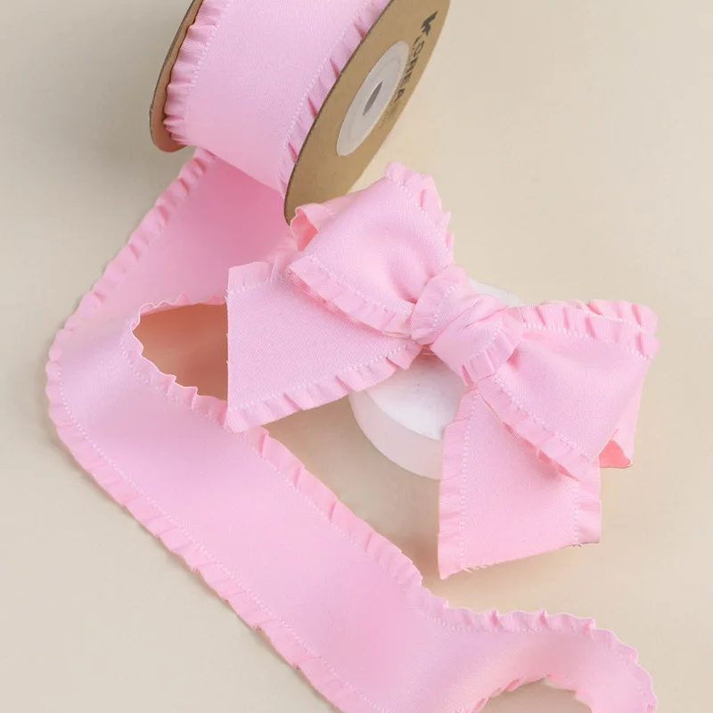 Wholesale 38mm Wavy Edge Satin Ribbon 100% Polyester Double Face Fabric for Bows