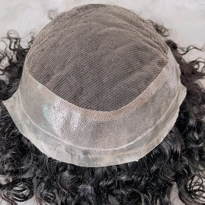 Factory stock Australian lace PU base jet black Afro Curl 4mm 6mm 100% Real Human Hair Males Unit for Black Men wig Toupee