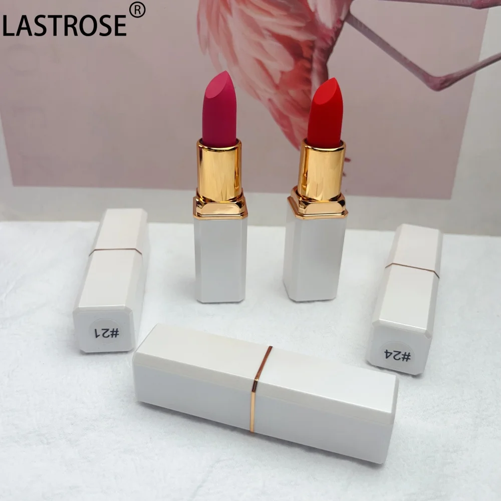 Factory Low MOQ Makeup Lip Stick Private Label White/Black Tube Solid Lipstick 24 Hours Waterproof Matte Vegan Nude Lipstick