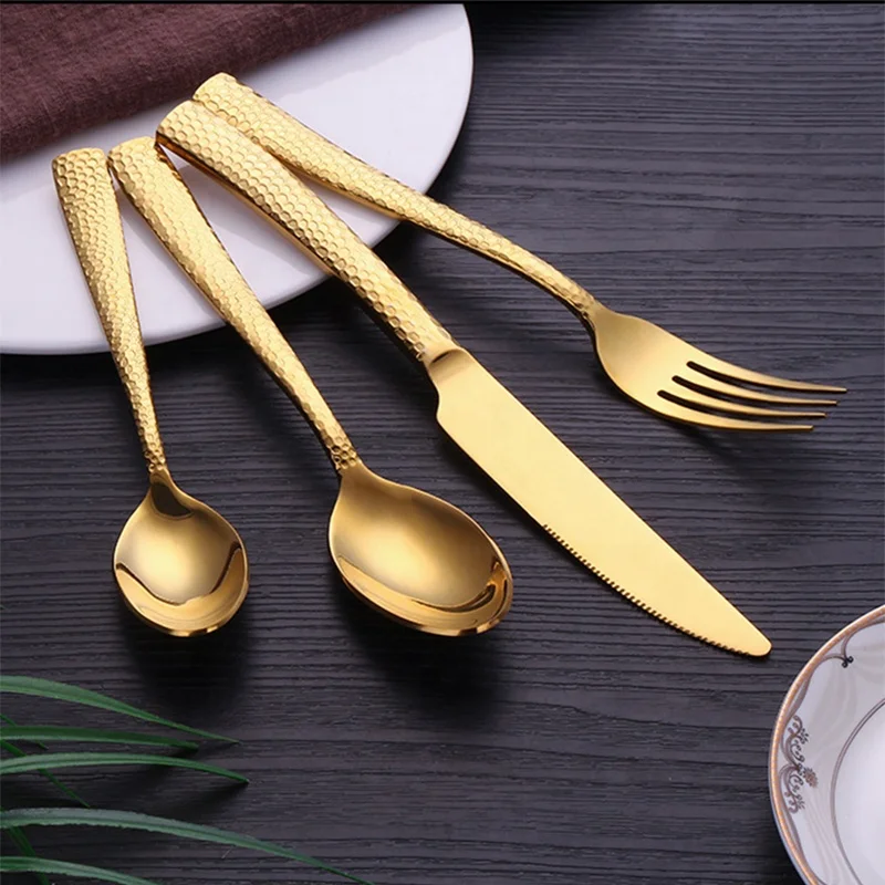Factory wholesale gold knife cutlery food grade elegantn silver luxury spoon fork stainless steel flatware set