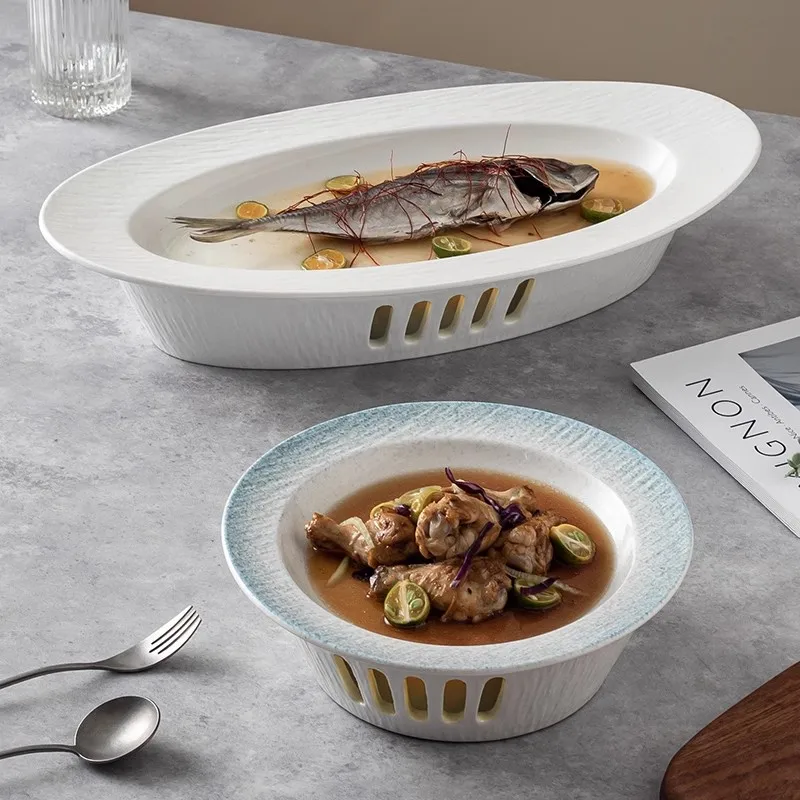 Hotel Restaurant New Creative Porcelain Candle Heating Tableware Plate Kitchenware Ceramic Furnace Insulation Dish Plate