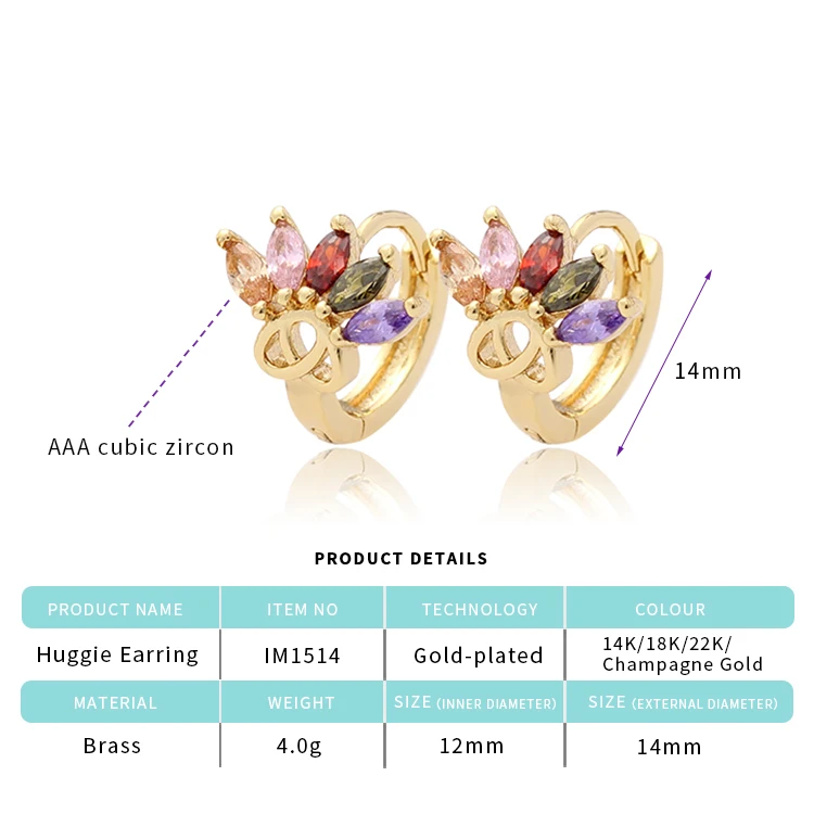Wholesale Cheap Jewelry Multicolored Zircon Laminated Gold Woman Earrings
