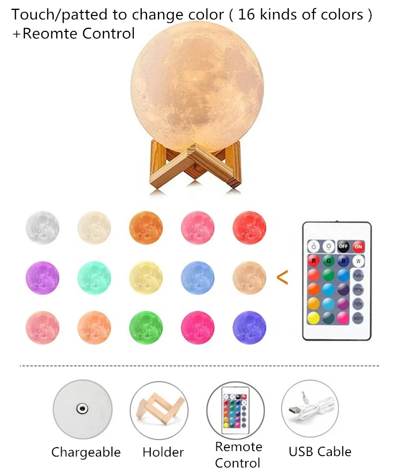 Hot Sales 3D Print Moon Lamp Creative Custom Design led lights Starry Night Light