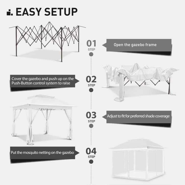 Outdoor Tent Pergola Aluminum Folding Gazebo Waterproof Soft Top Metal Frame Gazebo Outdoor Pop up Gazebo with Net Walls