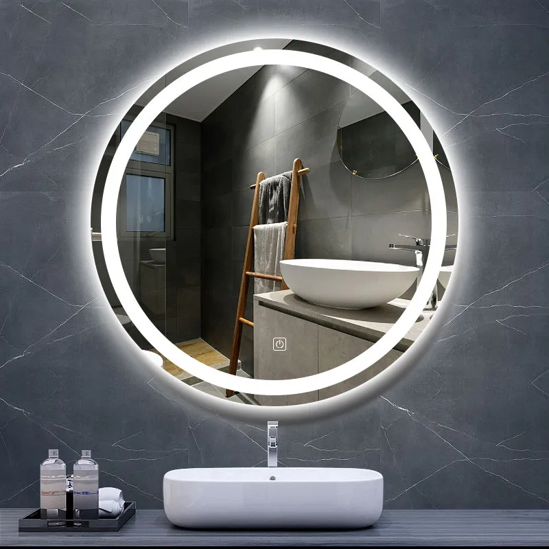 Custom round Bluetooth smart bath mirror illuminated backlit mirror defogger LED bathroom mirror with light