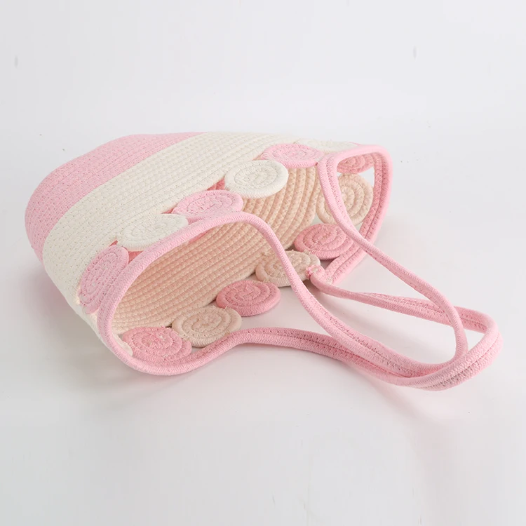 Kingwillow woven cotton rope bag with handle for shopping and storage