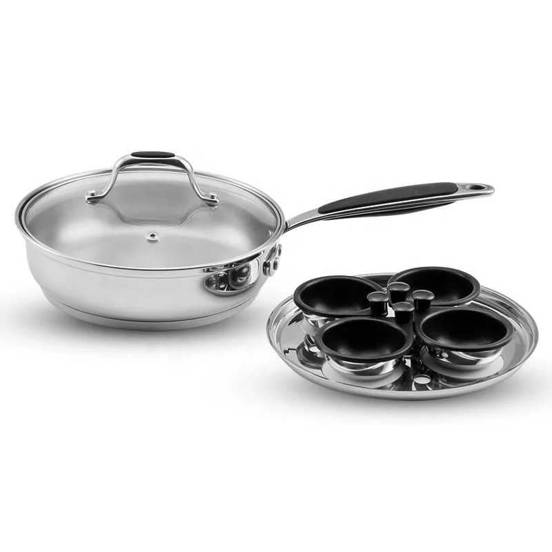 Induction cooktop poached egg cooker 4 cups non stick pan egg poacher stainless steel egg poaching pan