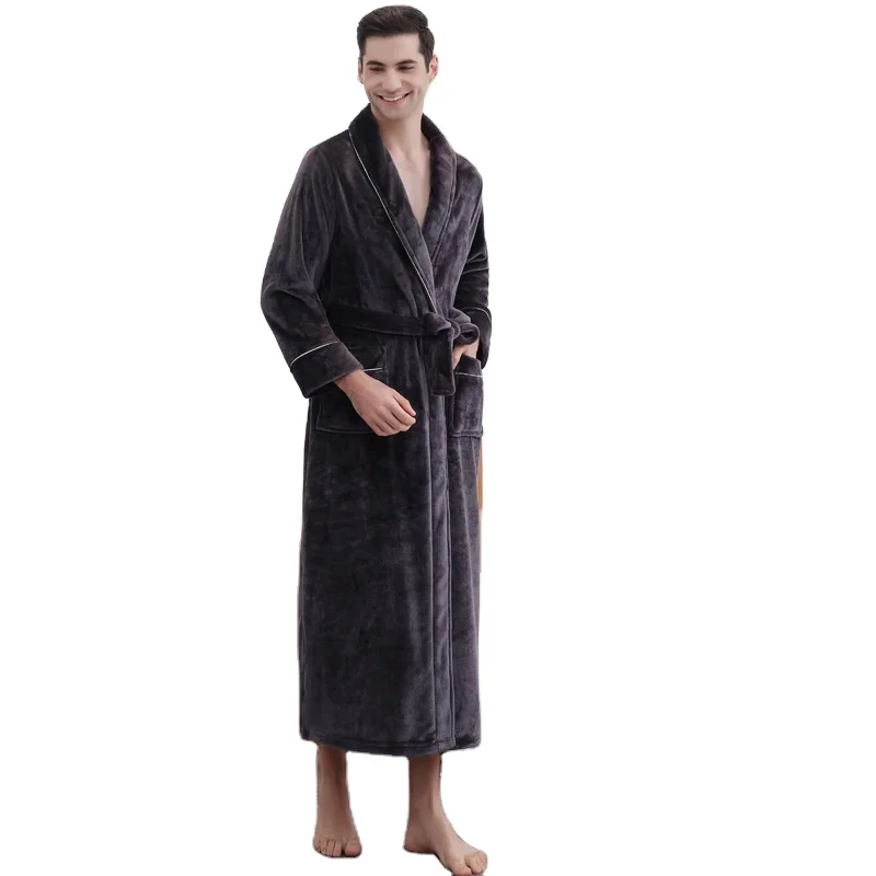 Warm Thickened Bathrobe Pockets Men Long Flannel Bath Robe