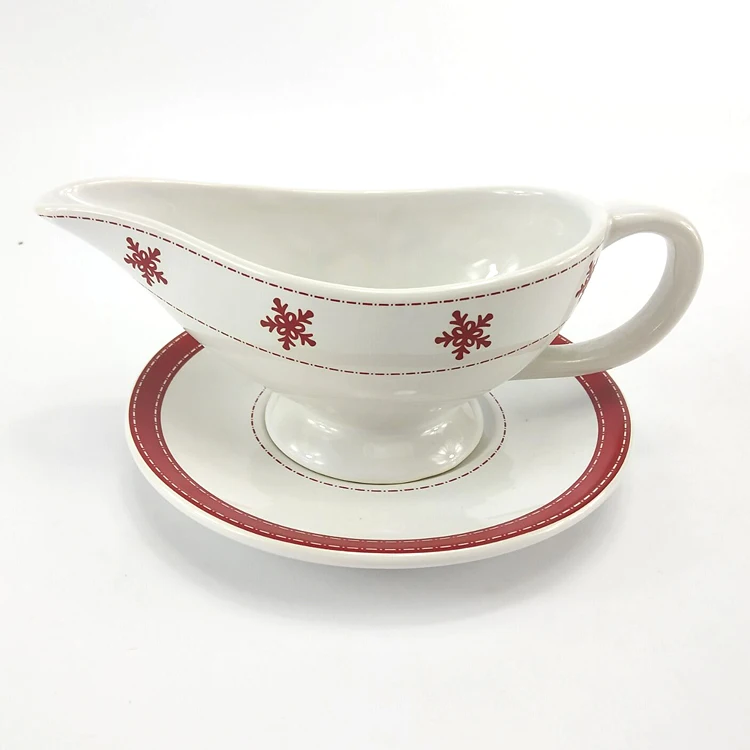 New Design Christmas Ceramic Gravy Boat With Stand