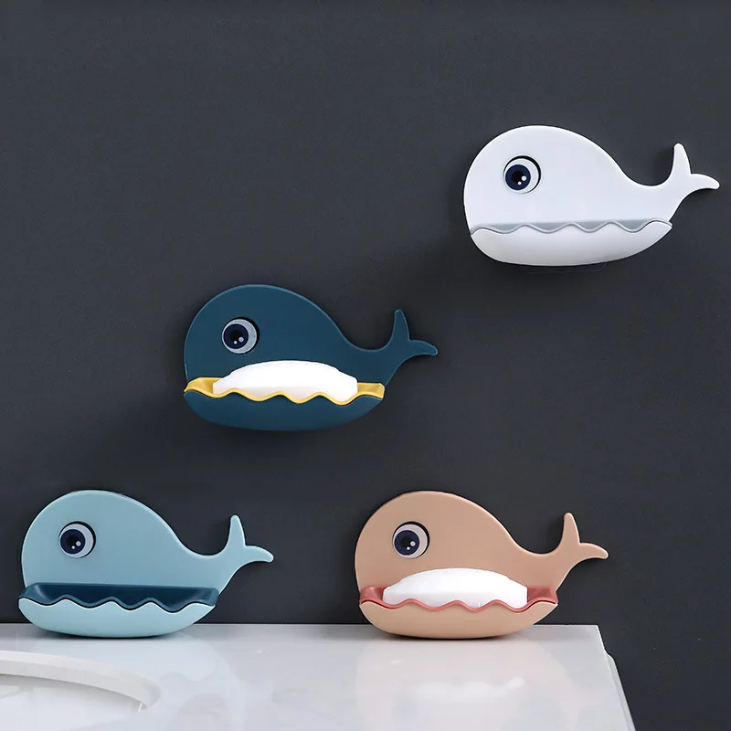 Cute Whale Bathroom Wall Mounted Soap Drain Rack Plastic Soap Holder Box