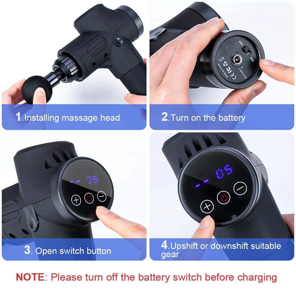 
Welcome Dropshipping 30 Speed 6 Head Attachments Quick Rechargeable Cordless Body Vibration Massage Gun 
