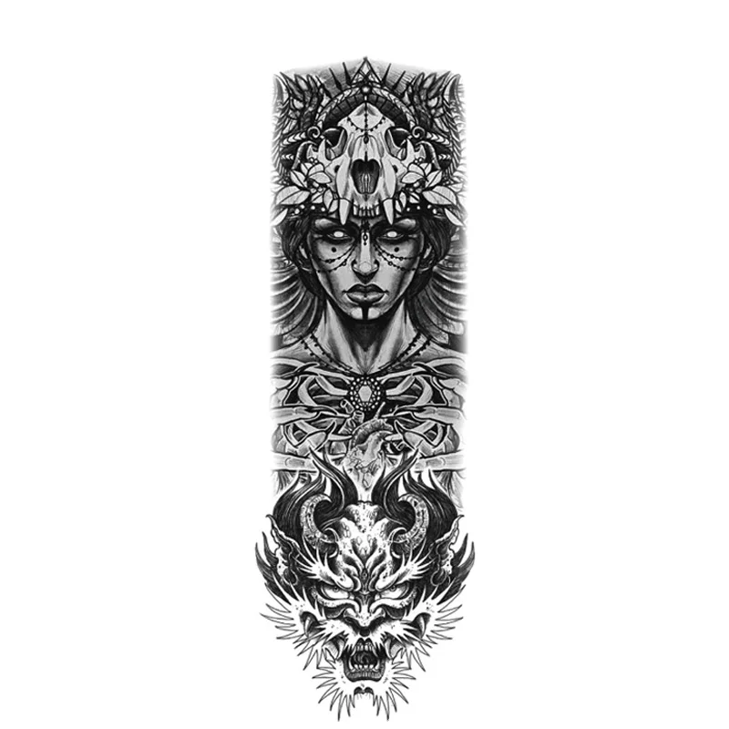 
2021 Hot Sale Full Arm Waterproof Jesus Virgin Crown Lion Tattoo Sticker 