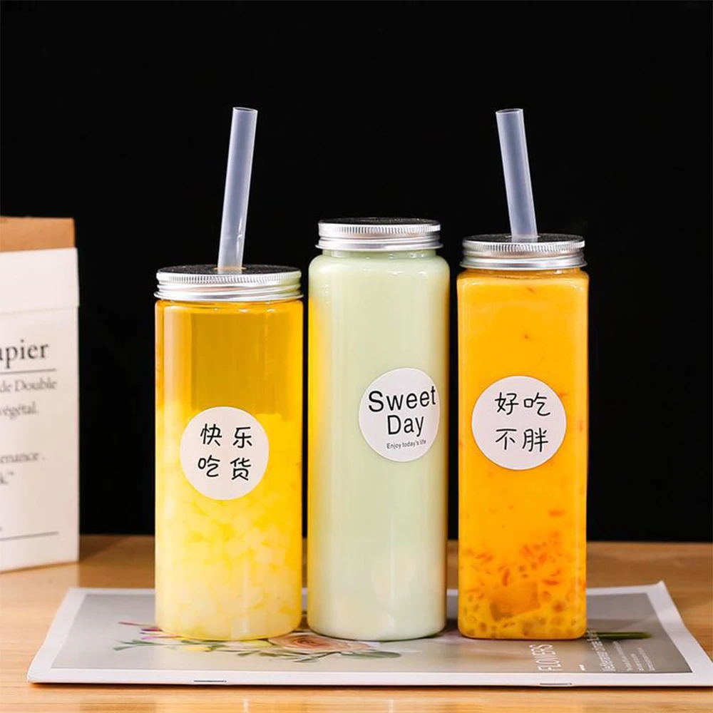 Disposable Milk Tea PET Bottle 1 Liter with lid Plastic Juice Bottles Boba Tea Bottles