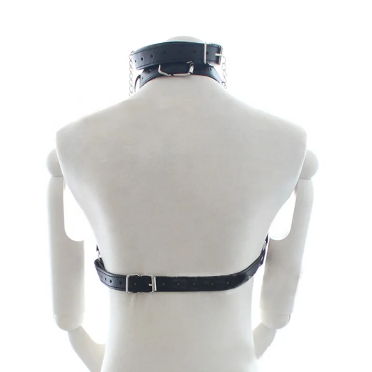 New Thrilling Feminine Fetish PU Leather Opening Tie Clip Bra Cage Gothic Adjustable Restraint Strap