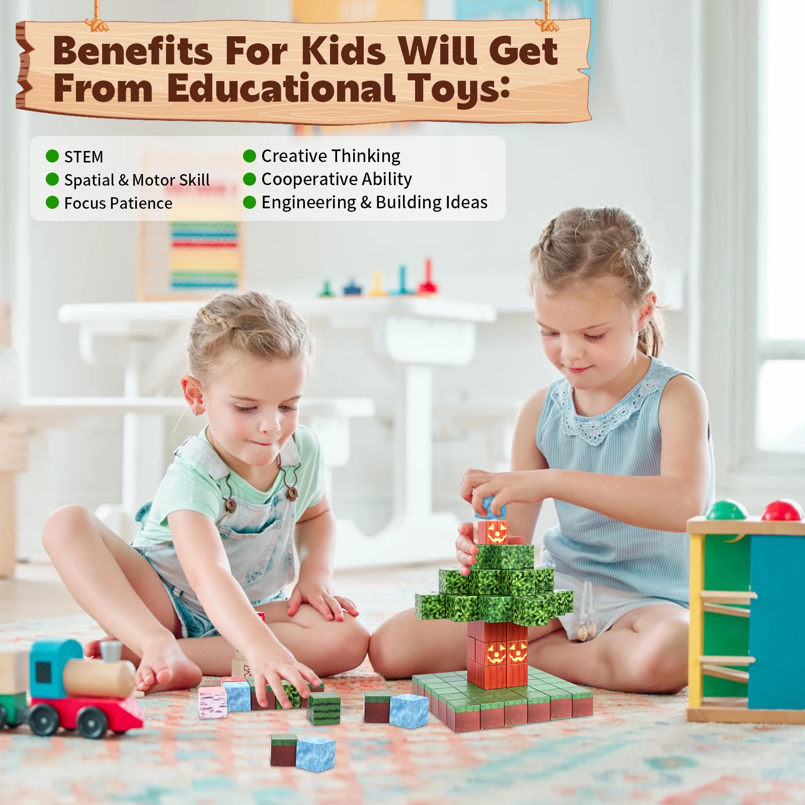 Magnetic Blocks-Building Mine Magnet World Set Sensory Kids Games Toys for 3+ Years Old Girls