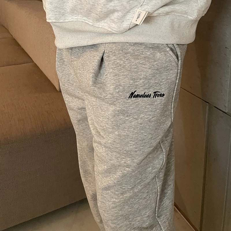 Custom streetwear heavy cotton wide straight leg sweat track pants french terry mens stripe baggy double waisted sweatpants men