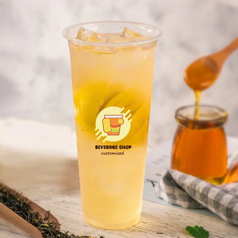 LOKYO Wholesale take away transparent pet 16oz disposable milkshake yogurt boba bubble tea plastic cup with logo