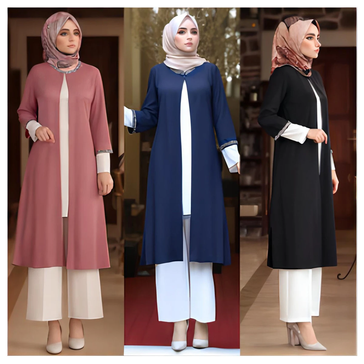 Комплект из 2 предметов для женщин абайя с чехлом и нижним бельем рубашки брюки Малайзийский в стиле индейки мусульманские модные платья