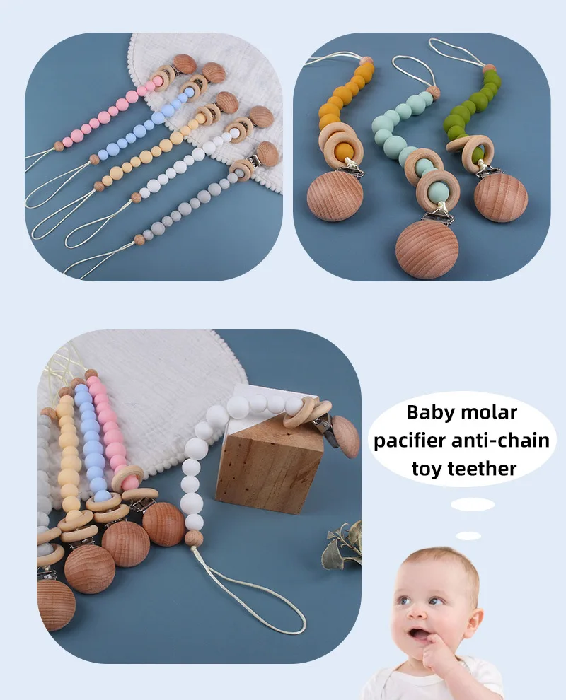 Schnullerkette Silicone Beads Pacifier Chain Clip Wooden Ring Chupetes Teething Soother Dummy  Baby Teether Pacifier Holder