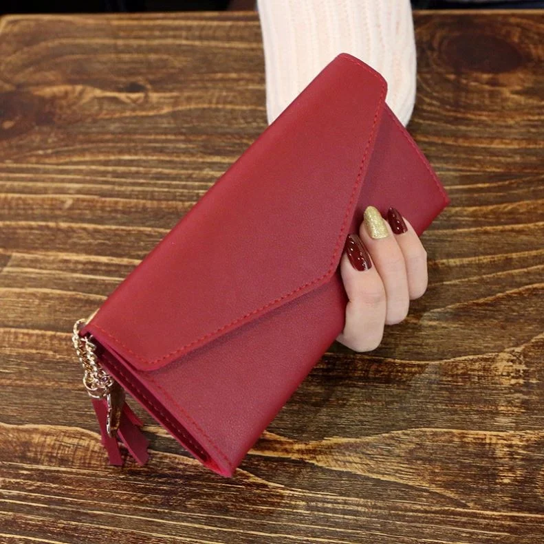 Leather Women Long Zipper Coin Purses Tassel Design Clutch Wallet Female Money Credit Card Holder