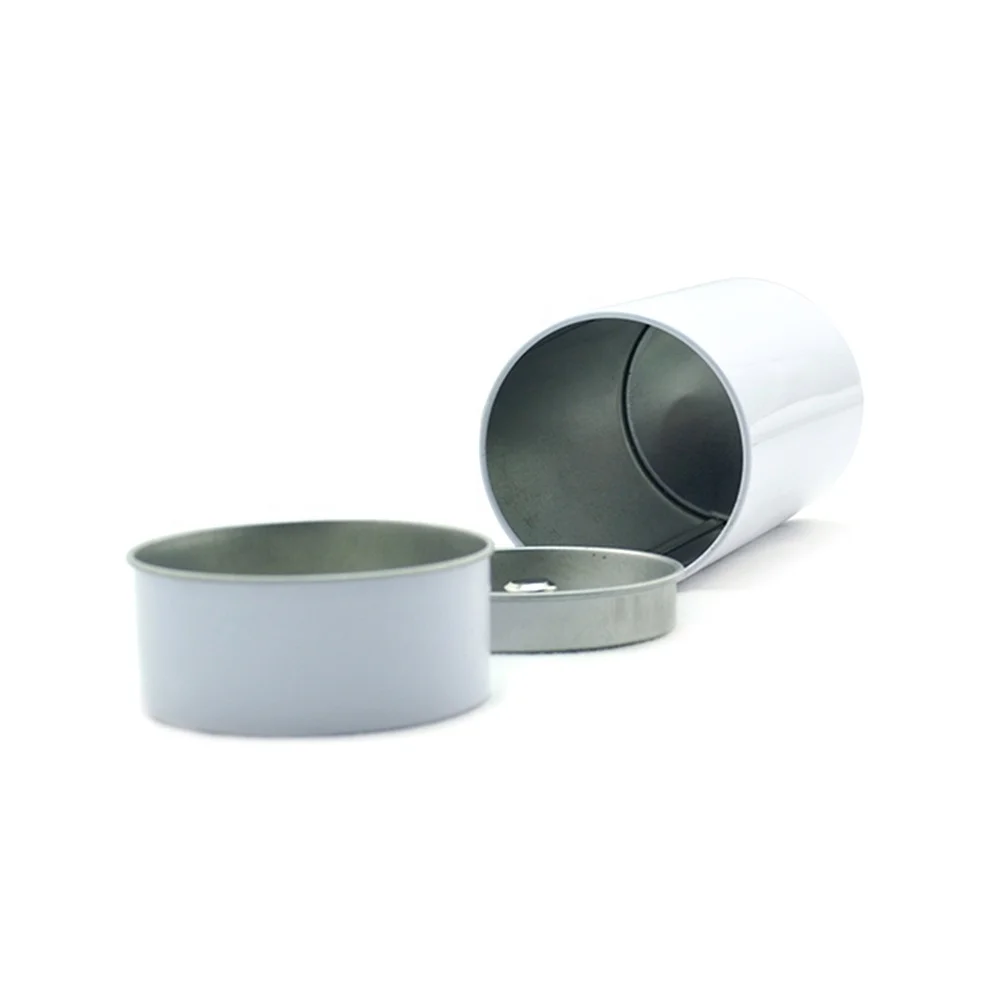 Double lid printed empty silver tea tin with matt handling