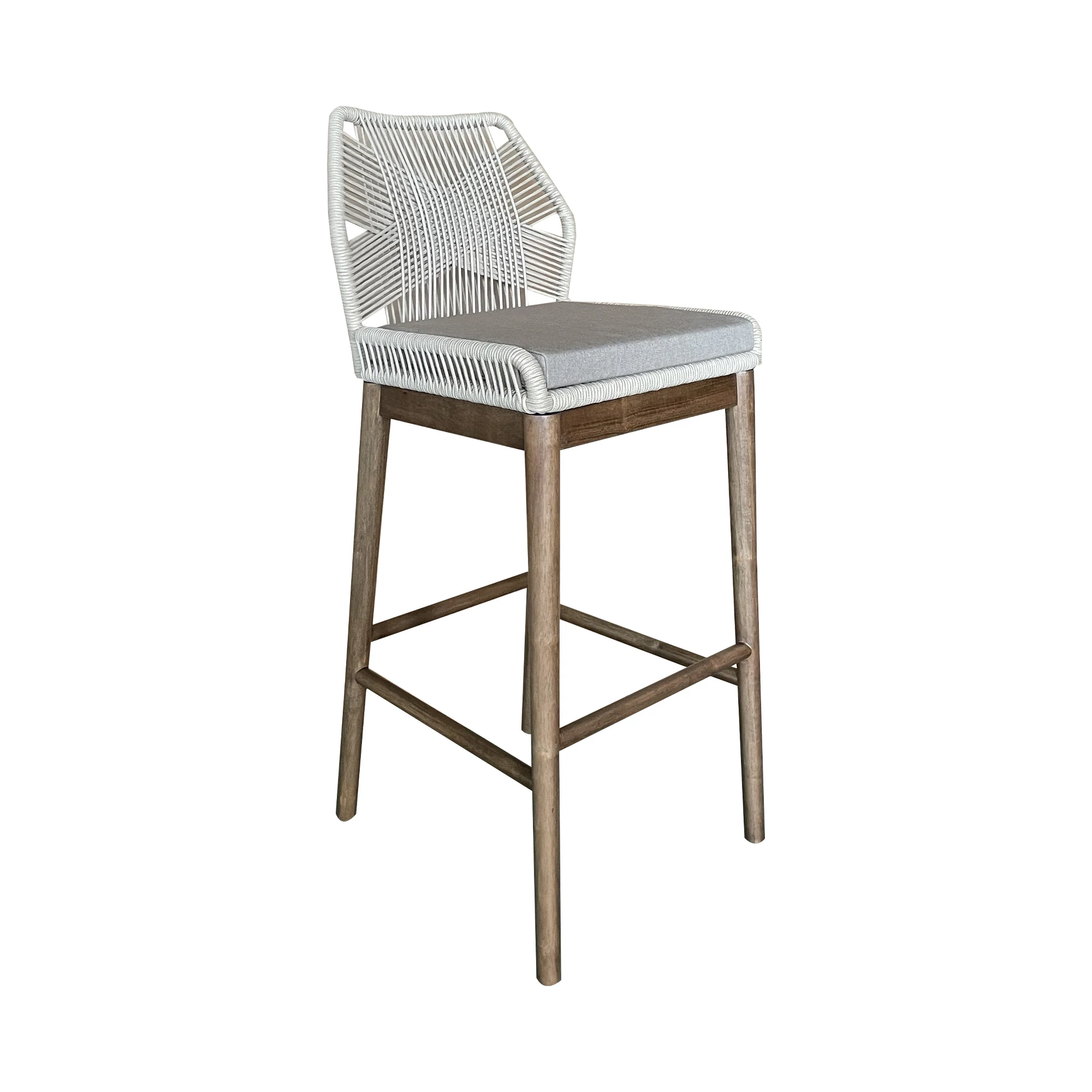 Coastal Style Paper Rope Woven Upholstered Wooden Barstool Counter Stool BM011-Light Brown