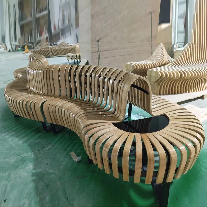 Curved Back Bench Parks Patios Customizable Easy-to-Clean Steel Metal Seating Solution Cost Effective Airports Train Stations