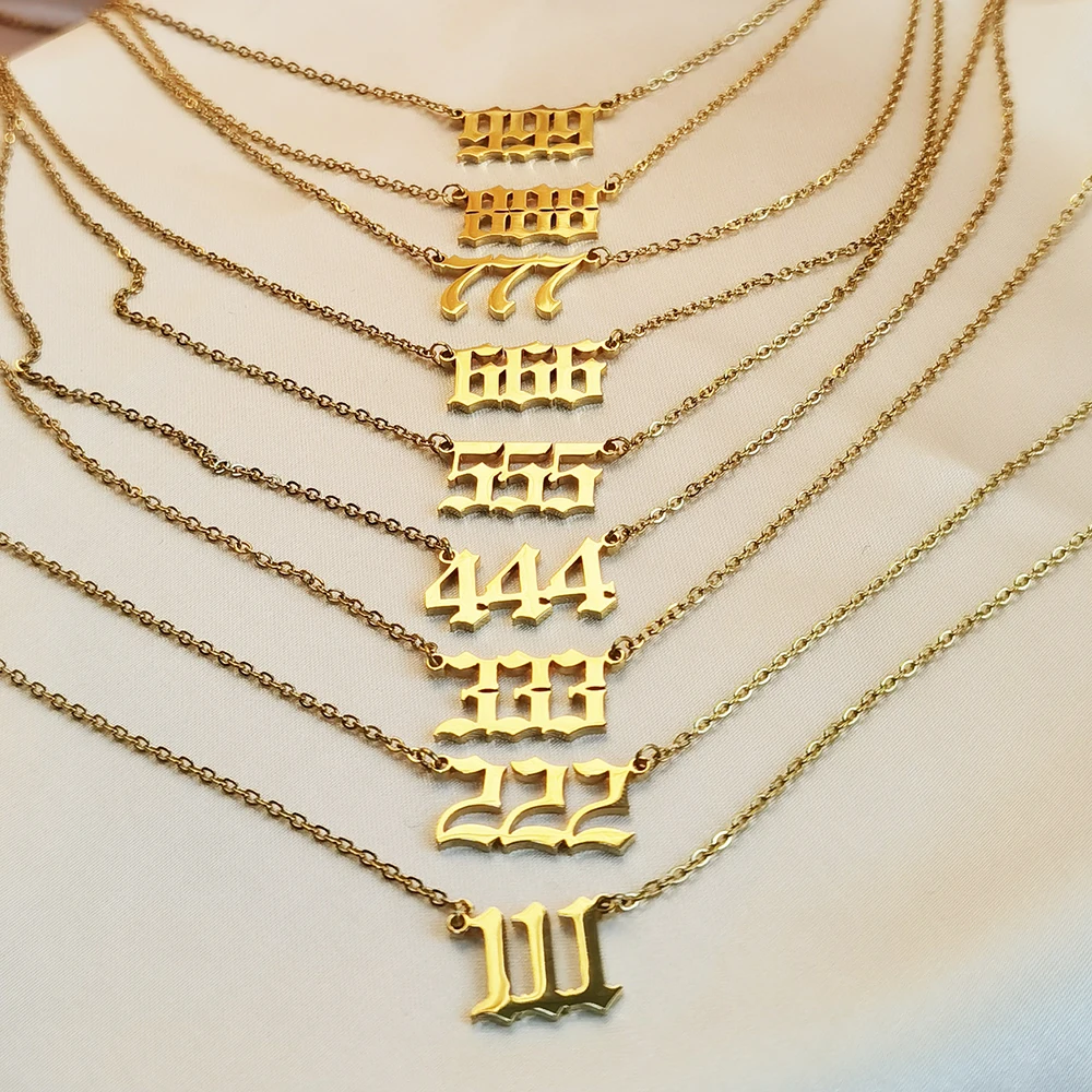 Trendy Jewelry Mirror Polished Angle Number Pendant Necklaces Stainless Steel Gold 111 222 333 666 888 999 Pattern Necklaces