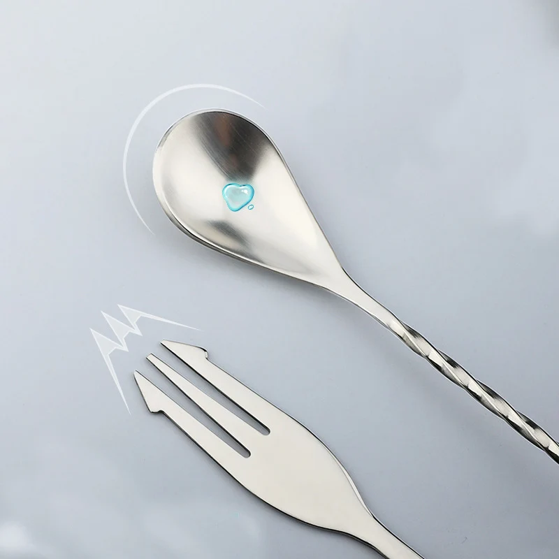 Custom Color Stainless Steel Milk tea coffee spoon Cocktail Mixer stick Ice Spoon with fork Bar Spoon