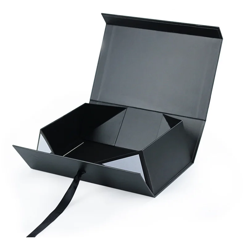 Custom Luxury Small White Black Cardboard Storage Magnet Gift Packaging Folding Ribbon Paper Boxes