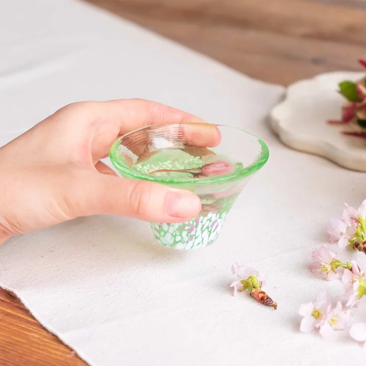 TOYO SASAKI GLASS Mt. Fuji glass green mountains and cherry blossoms. 37030