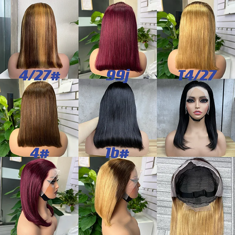 Piano Color Lace Front Short Brazilian Wig Vietnamese Raw Hair Double Drawn Bone Straight Wig 8Inch Highlight Human Hair Bob Wig