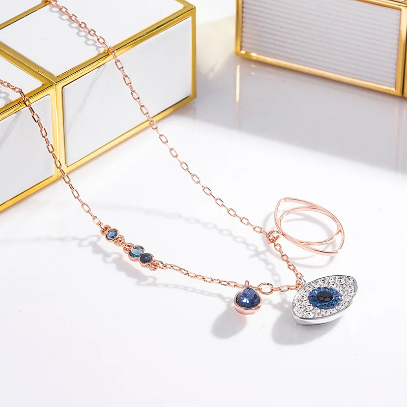 Sample design Rose gold electroplate demon Eye for women zircon 925 silver necklace