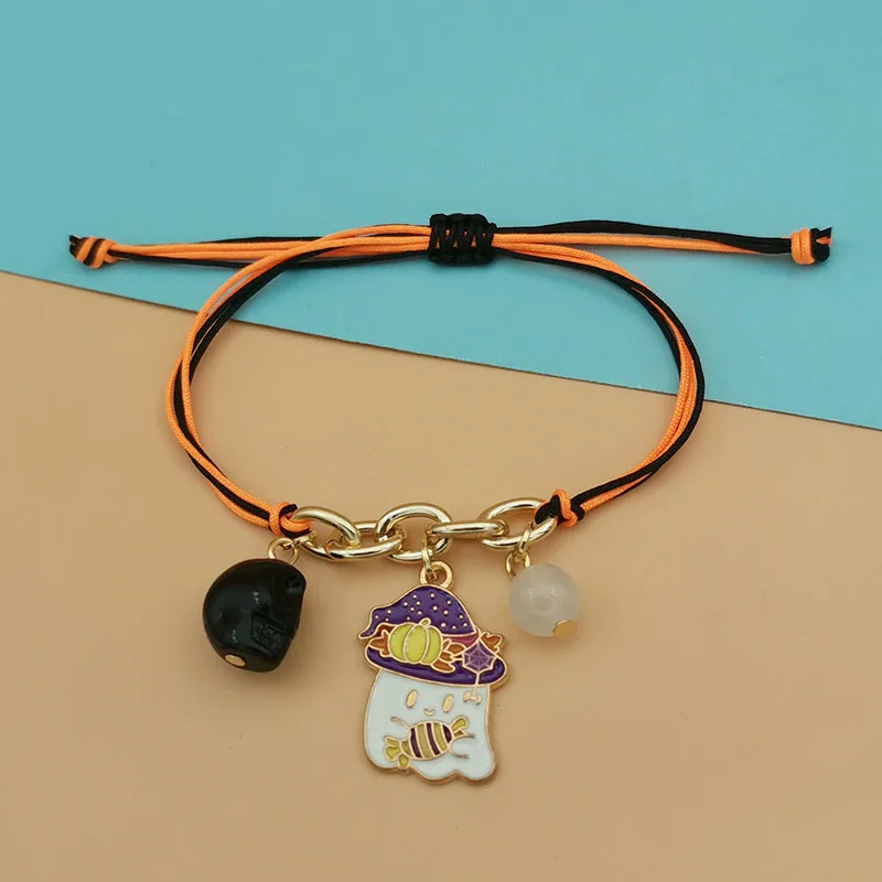 Halloween Handmade Woven Ghost Pumpkin Skeleton Halloween Bracelet  with Luminous bead for  gift cheapest price factory