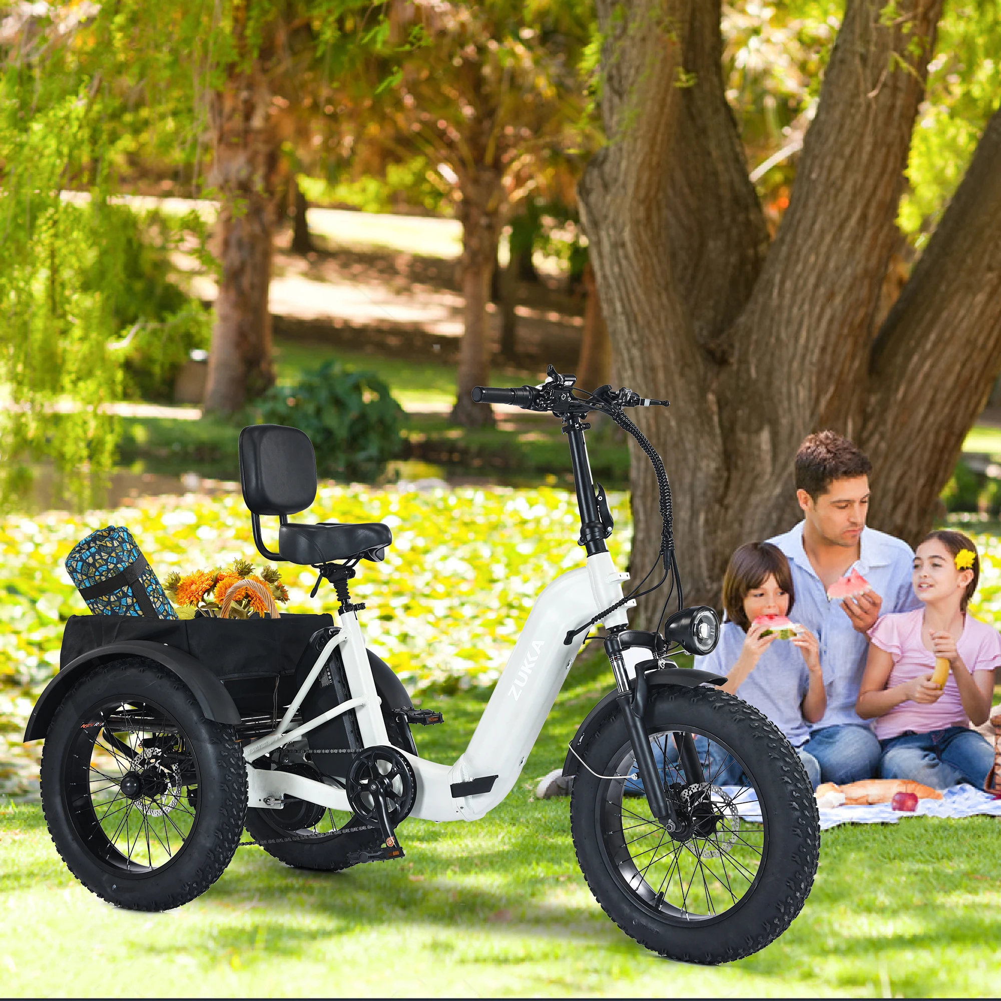 ZUKKA Fat Tire Foldable Rear Drive 48V500W Electric 3 Wheel Tricycle With Dual Battery 48V13A Lithium Battery Tricycles