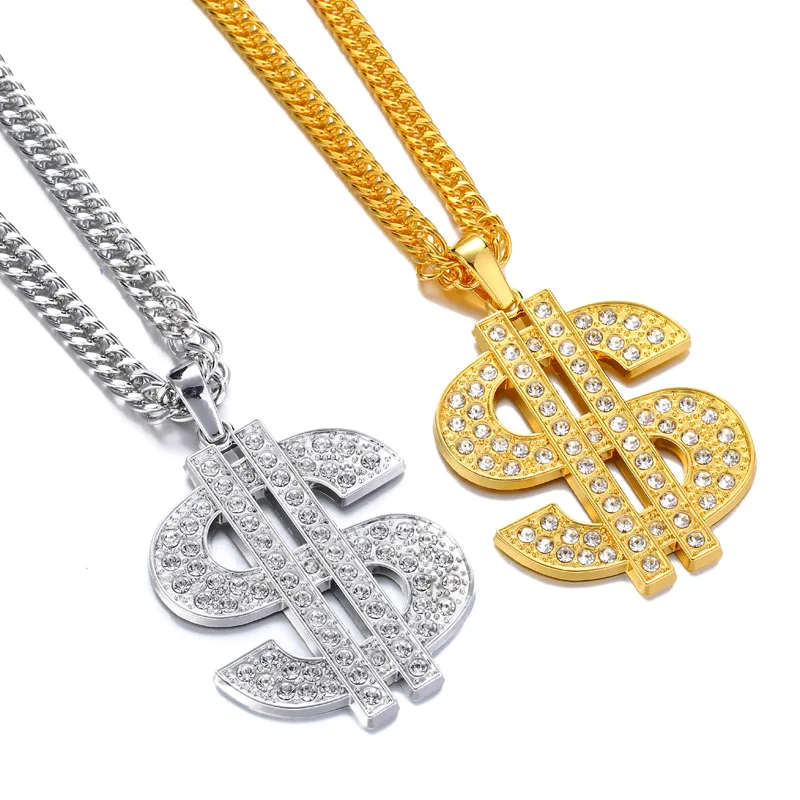 High quality hip hop nightclub Alloy exaggerated personality pendant 18K gold Plated chain dollar symbol gold necklace
