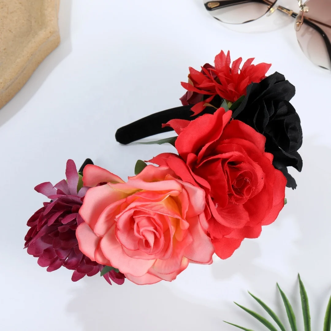 Day Dead Sweet Style Floral Flower Crown Mexican Bride Headpiece with Rose Resin Material for Costume or Headband