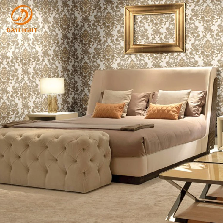 modern luxury wooden brown frame 4 bed rooms leather platform furnitures sets for bedroom