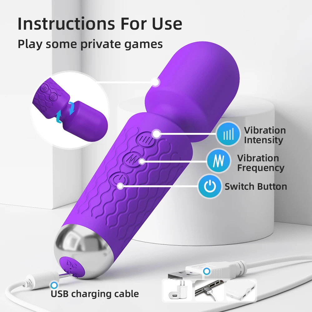 20 Modes 8 Vibration G Spot Clit Stimulation Masturbating Stick Portable Sex Toys Body Personal Av Wand Massager Mini Vibrator