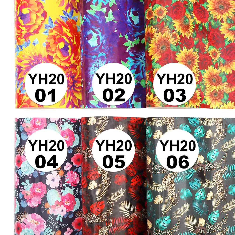 20inx1Yard custom logo printed sunflowers peony rose floral patterned vinyl heat transfer clothing roll on garments