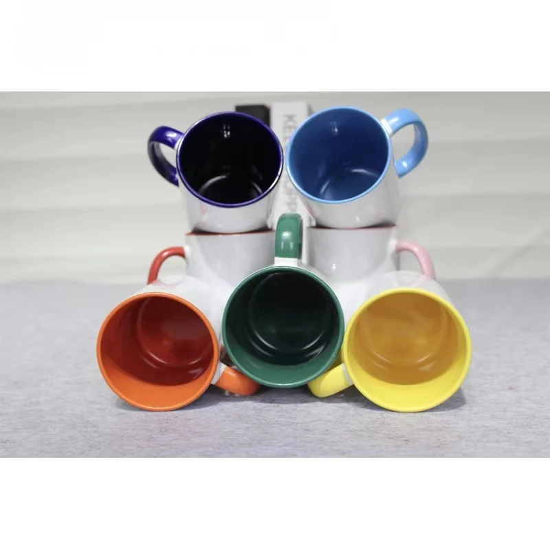 15oz Thermal Sublimation Ceramic Cup Coated Cup Double Color Customized Logo Large Capacity Export White Cup
