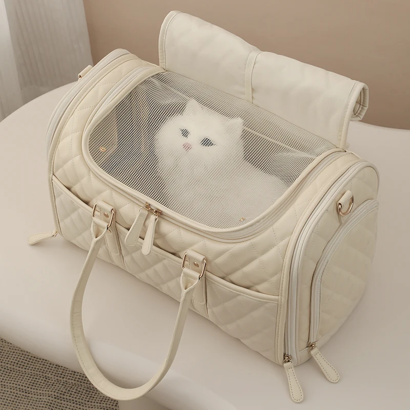 Free Sample Pet Outdoor PU Leather Portable Carry on Shoulder Sling Travelling Duffel Storage Pet Purse Bag For Small Dog Cat