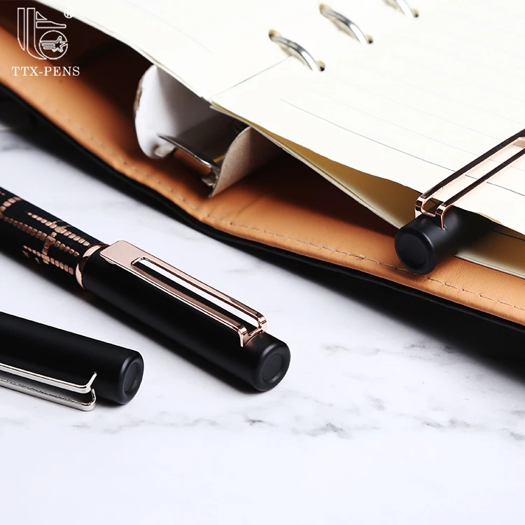 TTX New Design Packaging Metal Ball Glitter Gel PU leather Twist Shock School Rose Gold Cool Eco Pen