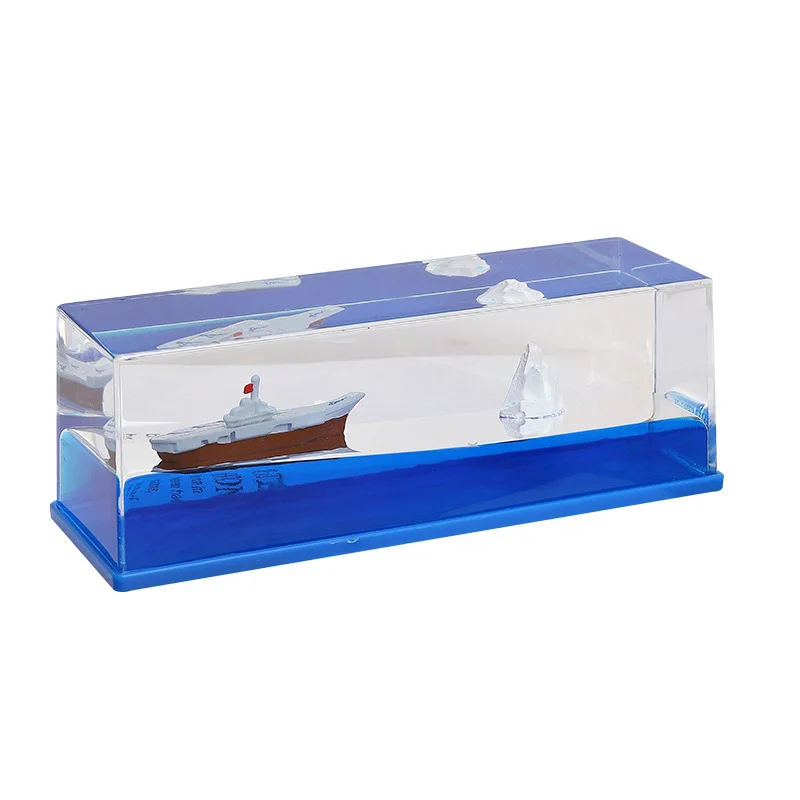 Unsinkable Boat in a Box Floating Cruise Ship Toy Liquid Wave Paper Weight Desk Toy